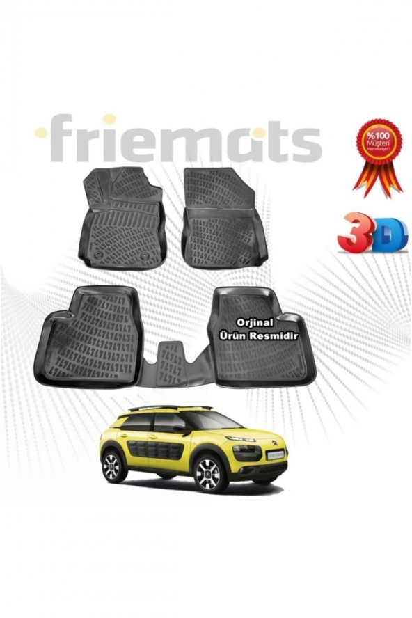Friemats Citroen C4 Cactus 3d Havuzlu Paspas 2015-2020 Arası Siyah 4 Parça ürün görseli 1