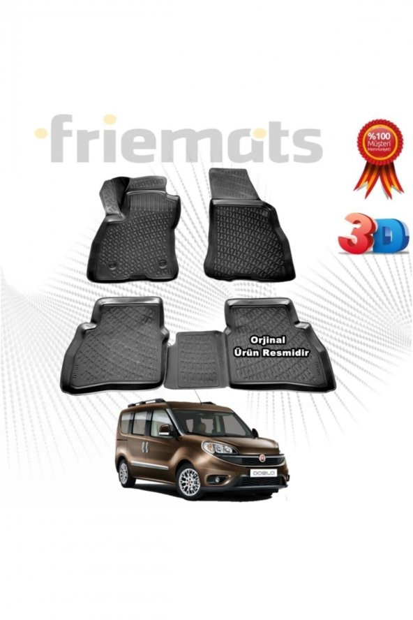 Friemats Fiat Doblo 2 3d Havuzlu Paspas 2015-2020 Arası Siyah 4 Parça ürün görseli 1