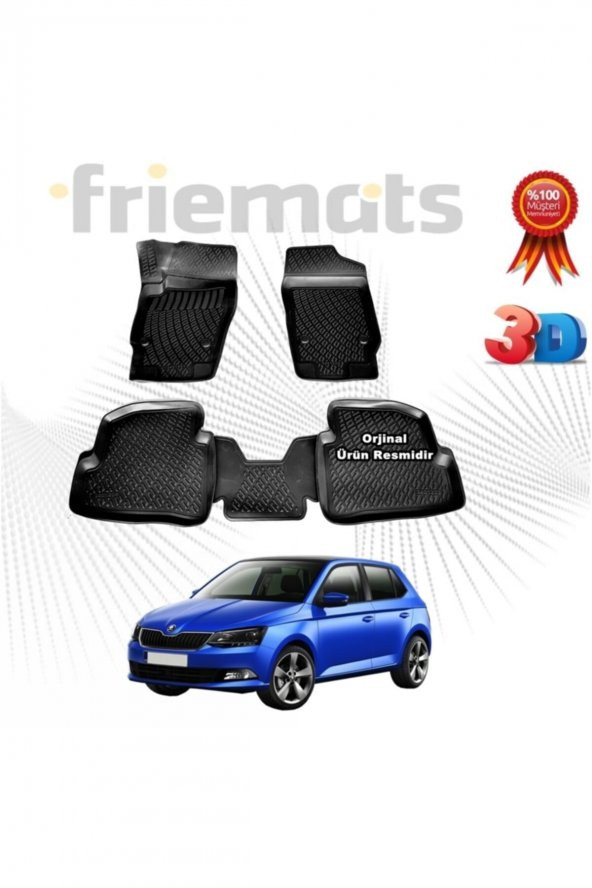 Friemats Skoda Fabia Hb 3d Havuzlu Paspas 2014-2020 Arası Siyah 4 Parça ürün görseli 1