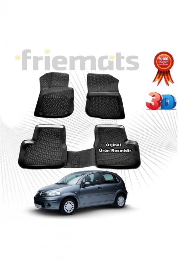 Friemats Citroen C3 3d Havuzlu Paspas 2003-2009 Arası Siyah 4 Parça ürün görseli 1