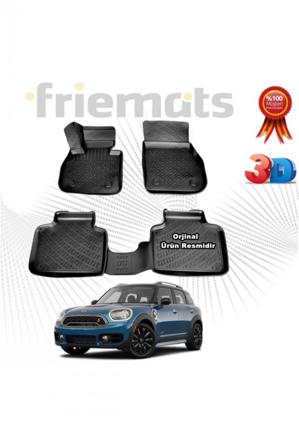 Friemats Mini Countryman 3d Havuzlu Paspas 2017 Sonrası Siyah 4 Parça ürün görseli 1