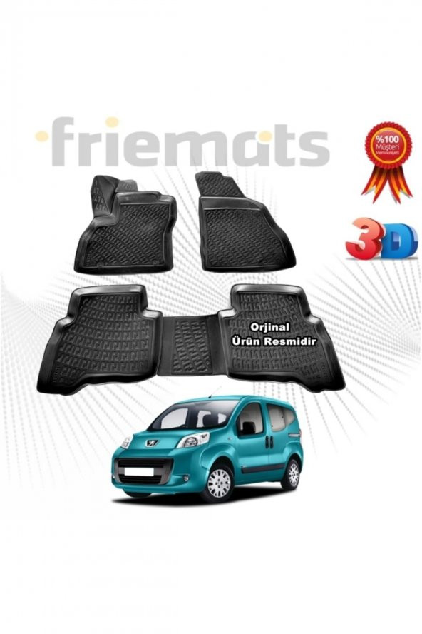 Friemats Peugeot Bipper 3d Havuzlu Paspas 2008-2020 Arası Siyah 4 Parça ürün görseli 1