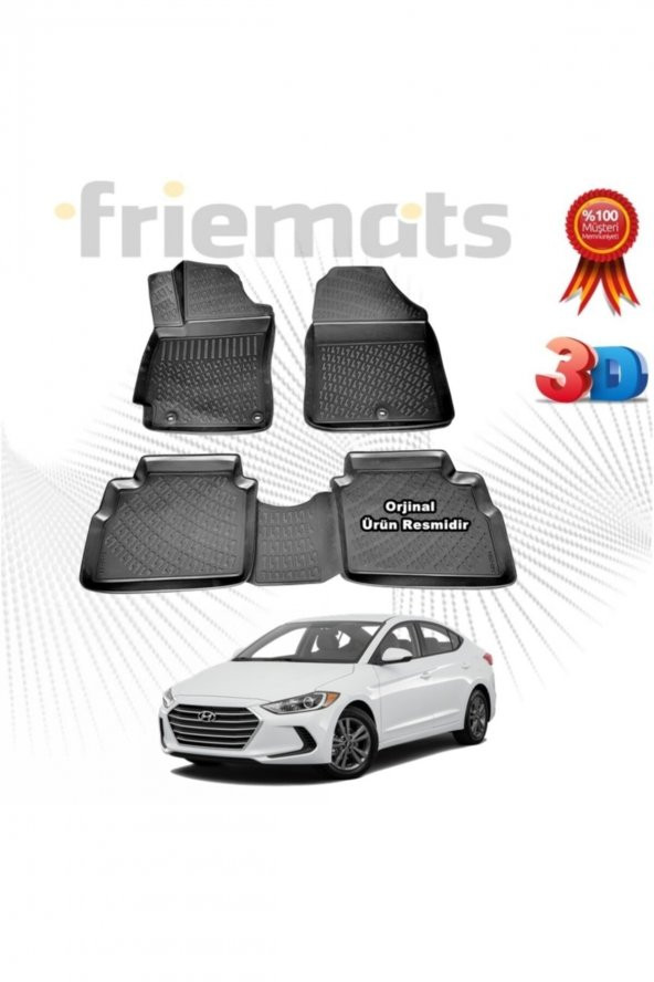 Friemats Hyundai Elantra 3d Havuzlu Paspas 2016 Sonrası Siyah 4 Parça ürün görseli 1
