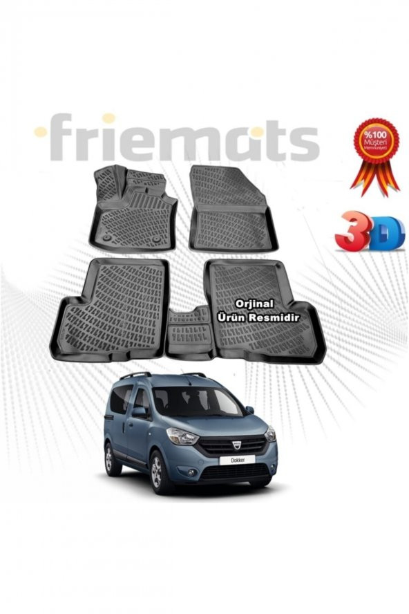 Friemats Dacia Dokker 3d Havuzlu Paspas 2012-2020 Arası Siyah 4 Parça ürün görseli 1