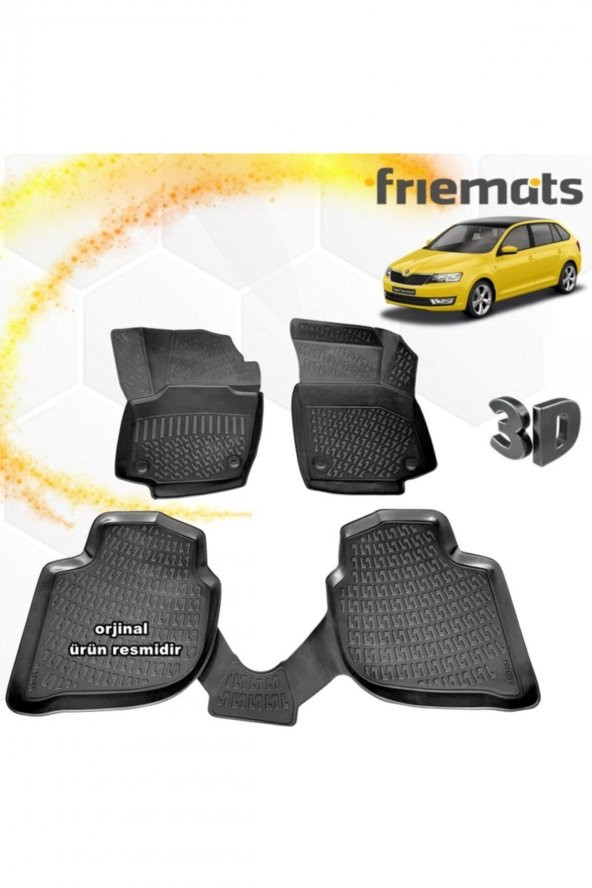 Friemats Skoda Rapid 3d Paspas Havuzlu Siyah Stw 2013-2020 Arası 4 Prç ürün görseli 1