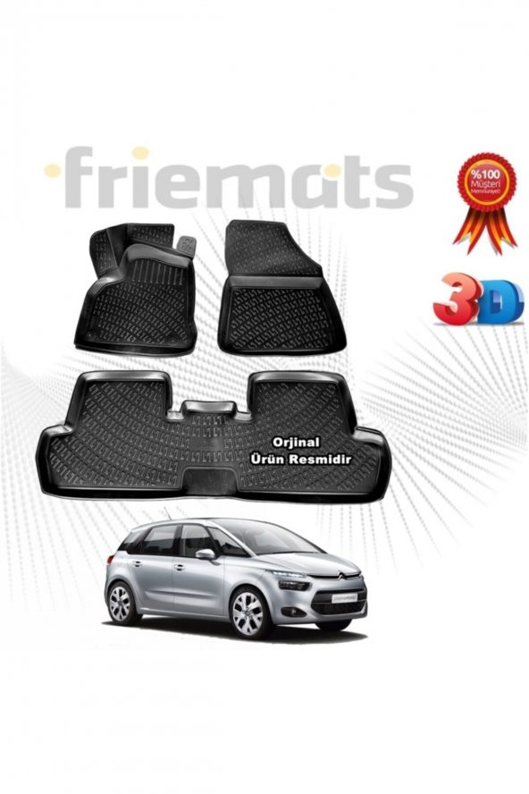 Friemats Citroen C4 Picasso 5 Koltuk 3d Havuzlu Paspas 2013 Sonrası Siyah 4 Parça ürün görseli 1