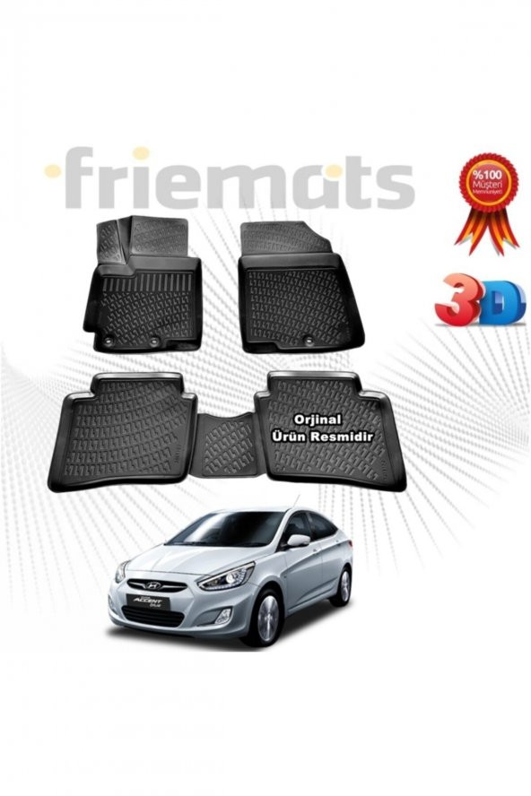 Friemats Hyundai Accent Blue 3d Havuzlu Paspas 2011-2020 Arası Siyah 4 Parça ürün görseli 1
