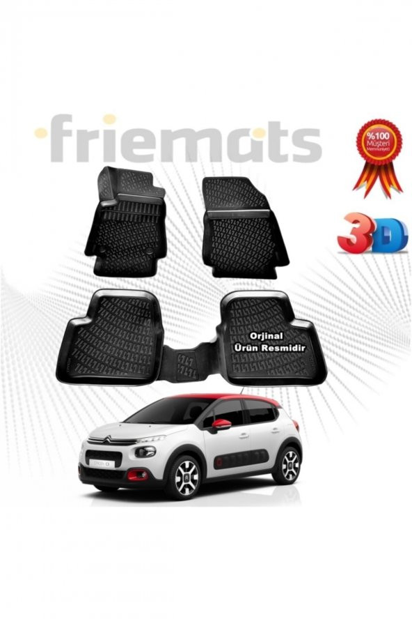 Friemats Citroen C3 3d Havuzlu Paspas 2017 Sonrası Siyah 4 Parça ürün görseli 1