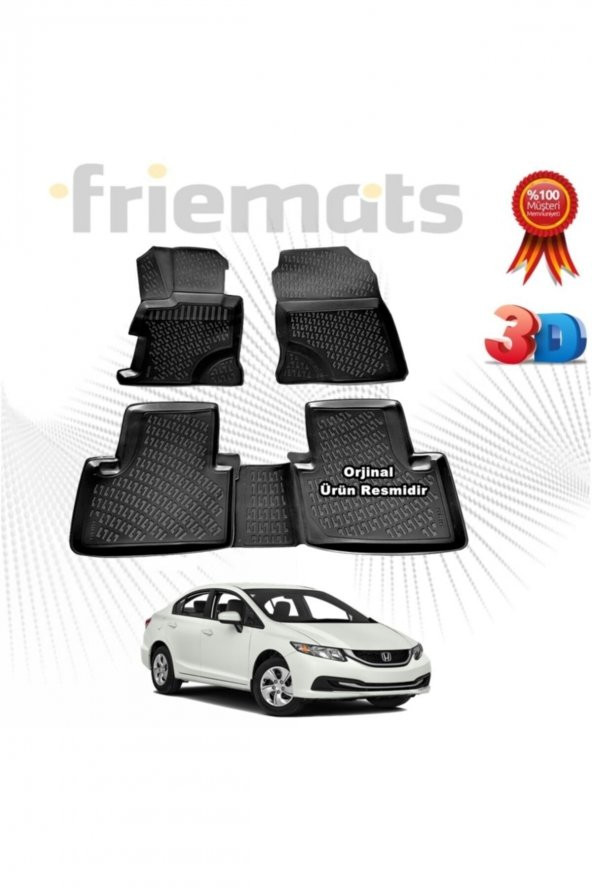 Friemats Honda Civic 3d Havuzlu Paspas 2012 - 2015 Arası Siyah 4 Parça ürün görseli 1