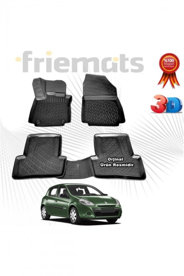Friemats Renault Clio 3 Hb 3d Havuzlu Paspas 2006 - 2012 Arası Siyah 4 Parça ürün görseli 1
