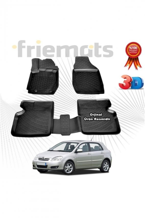 Friemats Toyota Corolla Hb 3d Havuzlu Paspas 2001 - 2006 Arası Siyah 4 Parça ürün görseli 1