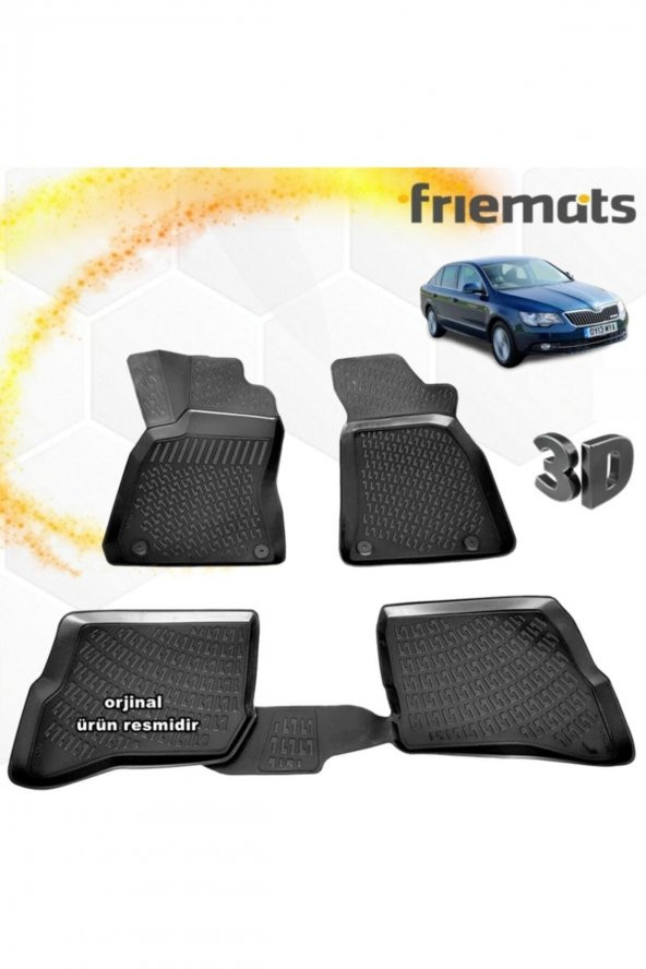 Friemats Skoda Süper B 3d Paspas Havuzlu Siyah 2003-2008 Arası 4 Prç ürün görseli 1