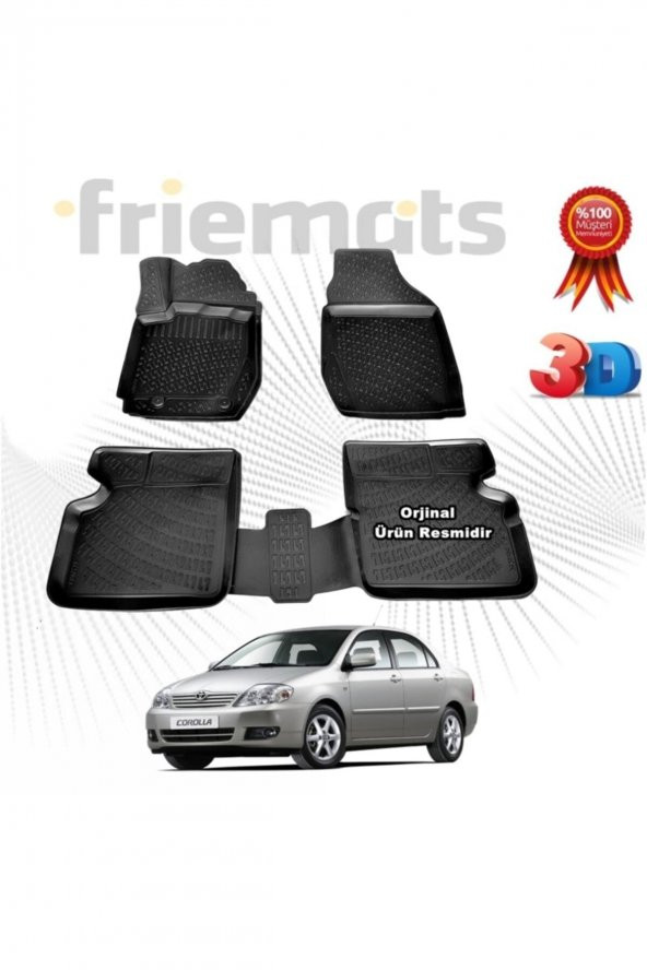 Friemats Toyota Corolla Sd 3d Havuzlu Paspas 2001 - 2006 Arası Siyah 4 Parça ürün görseli 1