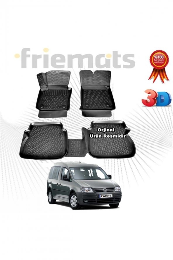 Friemats Vw Caddy 3d Havuzlu Paspas 2004 - 2010 Arası Siyah 4 Parça ürün görseli 1