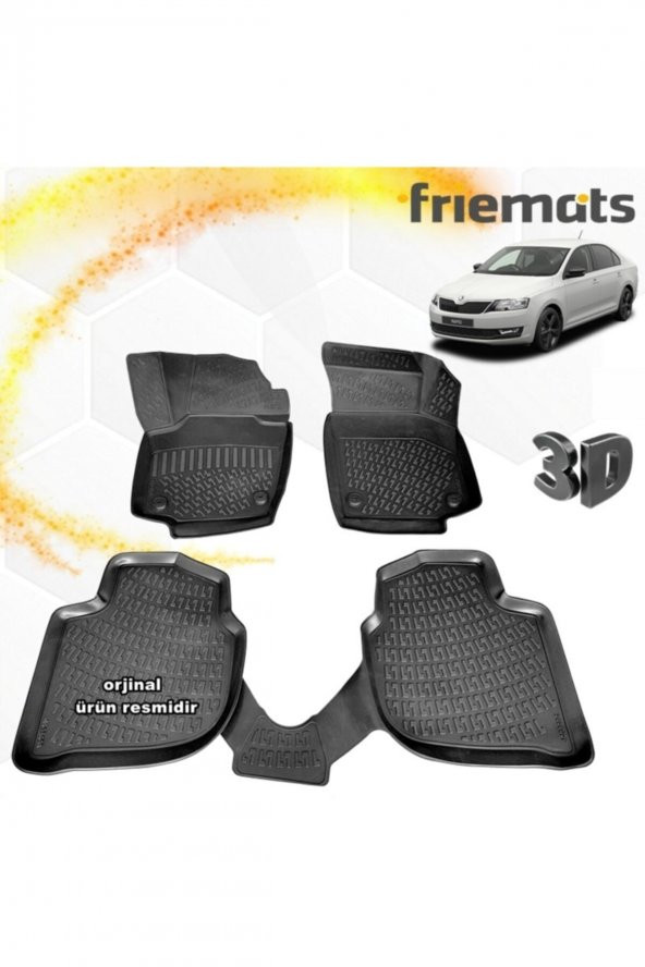 Friemats Skoda Rapid 3d Paspas Havuzlu Siyah Sedan 2013-2020 Arası 4 Prç ürün görseli 1