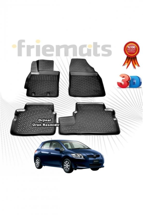 Friemats Toyota Auris Hb 3d Havuzlu Paspas 2007-2012 Arası Siyah 4 Parça ürün görseli 1