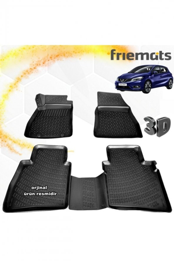 Friemats Nissan Pulsar 3d Paspas Havuzlu Siyah 2015-2020 Arası 4 Prç ürün görseli 1