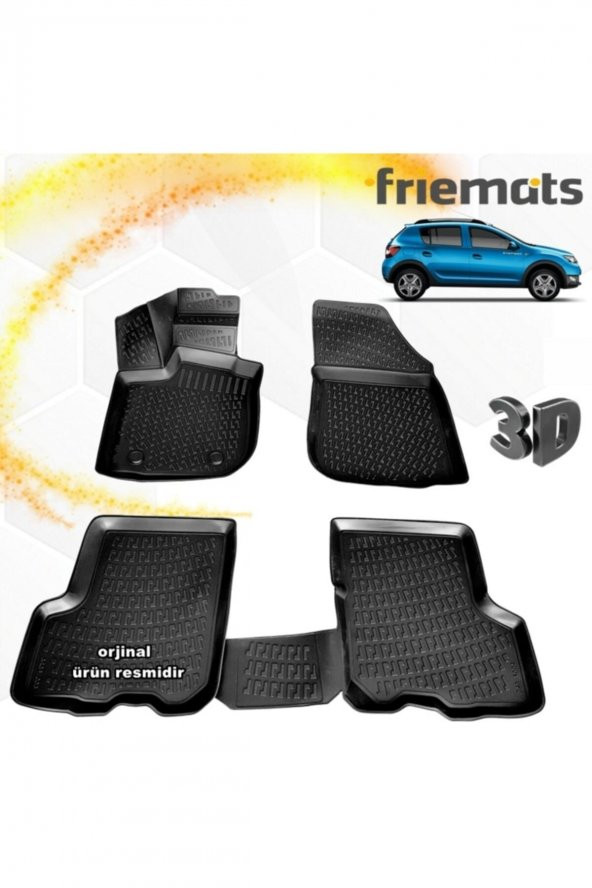 Friemats Dacia Sandero Stepway 3d Paspas Havuzlu Siyah 2012-2020 Arası 4 Prç ürün görseli 1