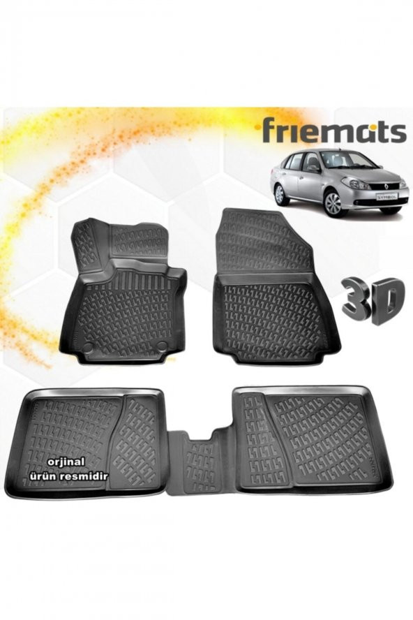 Friemats Renault Symbol 3d Paspas Havuzlu Siyah 2008-2012 Arası 4 Prç ürün görseli 1