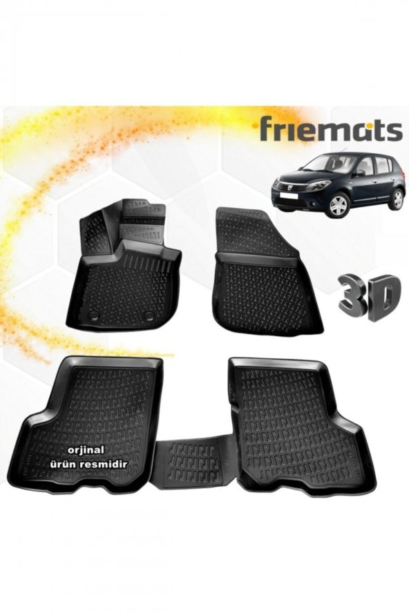 Friemats Dacia Sandero 3d Paspas Havuzlu Siyah 2008-2012 Arası 4 Prç ürün görseli 1