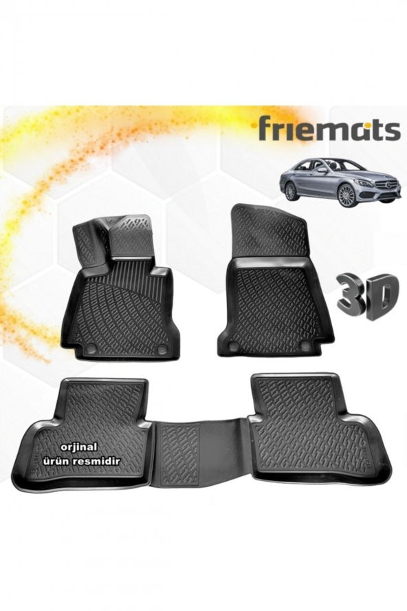 Friemats Mercedes W205 3d Paspas Havuzlu Siyah C Serisi 2015-2020 Arası 4 Prç ürün görseli 1