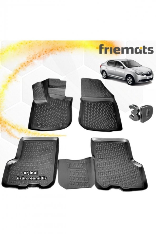 Friemats Renault Symbol 3d Paspas Havuzlu Siyah 2013-2020 Arası 4 Prç ürün görseli 1