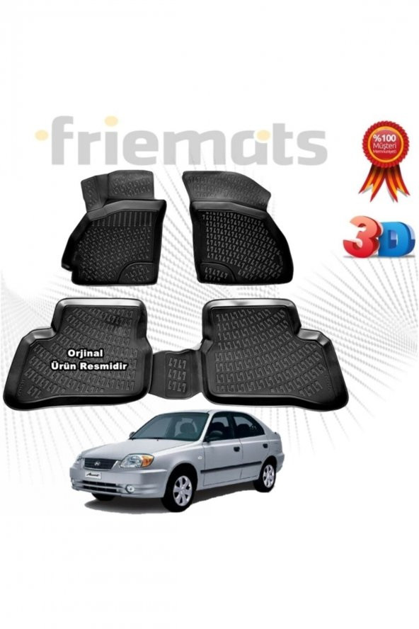 Friemats Hyundai Admire 3d Havuzlu Paspas 2003 - 2006 Arası Siyah 4 Parça ürün görseli 1