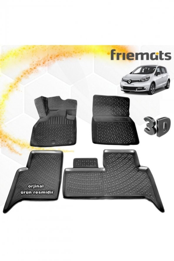Friemats Renault Scenic 3 3d Paspas Havuzlu Siyah 2009 Sonrası 4 Prç ürün görseli 1