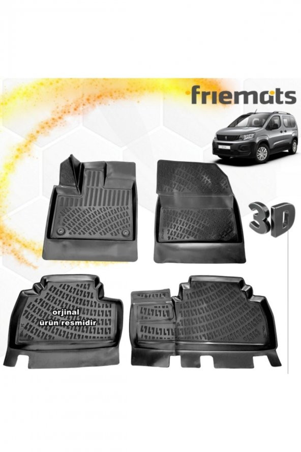 Friemats Peugeot Rifter 3d Paspas Havuzlu Siyah 2019 Sonrası 4 Prç ürün görseli 1
