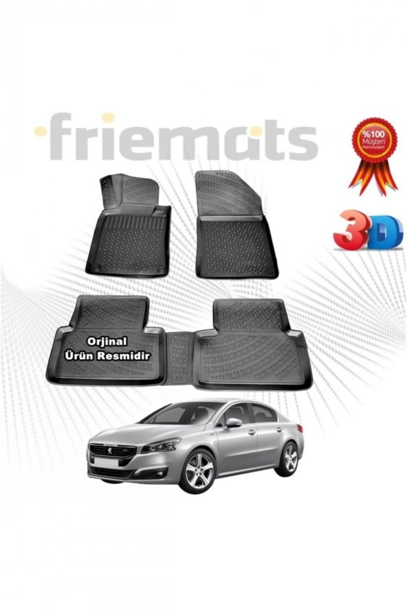Friemats Peugeot 508 3d Havuzlu Paspas 2011 - 2018 Arası Siyah 4 Parça ürün görseli 1