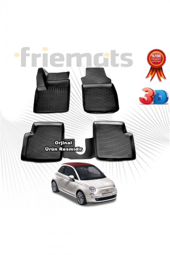 Friemats Fiat 500 C 3d Havuzlu Paspas 2010 - 2020 Arası Siyah 4 Parça Marka ürün görseli 1