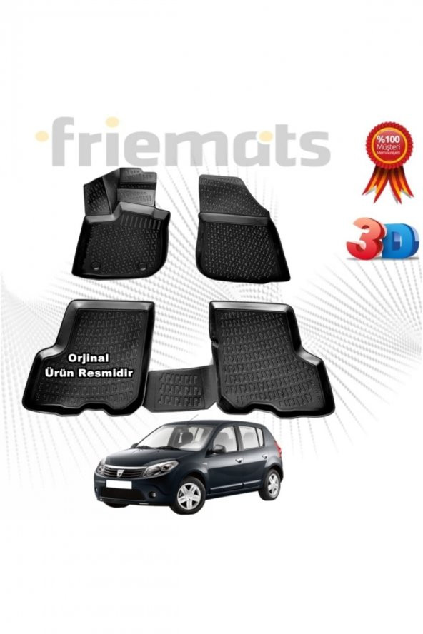 Friemats Dacia Sandero Hb 3d Havuzlu Paspas 2008-2012 Arası Siyah 4 Parça Set - ürün görseli 1