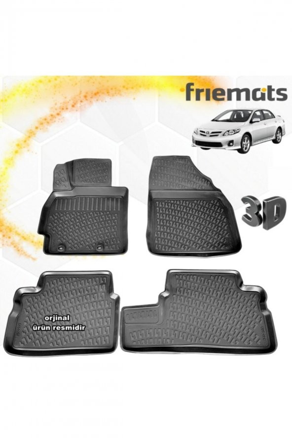 Friemats Toyota Corolla 3d Paspas Havuzlu Siyah 2007-2012 Arası 4 Prç ürün görseli 1