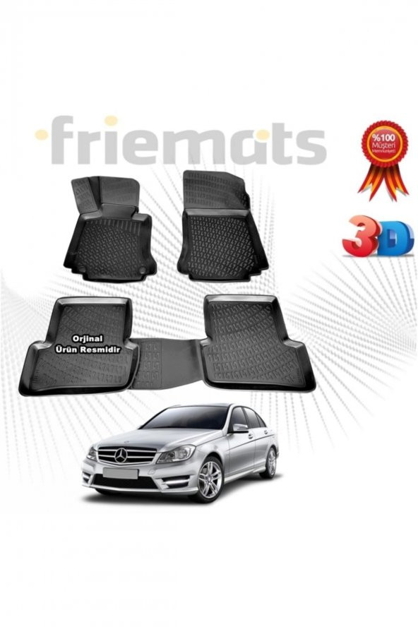 Friemats Mercedes W204 C Serisi 3d Havuzlu Paspas Siyah 2007 - 2014 Arası 4 Parça Set - ürün görseli 1