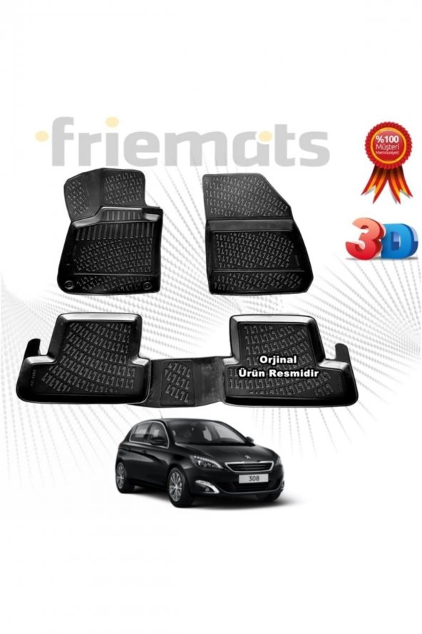 Friemats Peugeot 308 3d Havuzlu Paspas Hb 2014 - 2020 Arası Siyah 4 Parça Marka ürün görseli 1