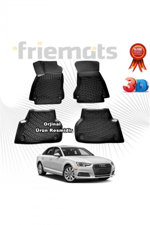Friemats Audi A4 3d Havuzlu Paspas Sedan B9 2015 - 2020 Arası Siyah 4 Parça Marka ürün görseli 1