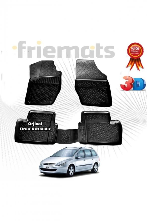 Friemats Peugeot 307 3d Havuzlu Paspas Stw 2001 - 2008 Arası Siyah 4 Parça ürün görseli 1