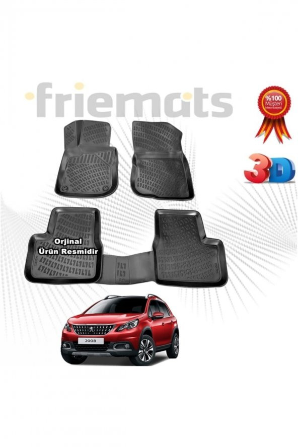 Friemats Peugeot 2008 3d Havuzlu Paspas 2012 - 2019 Arası Siyah 4 Parça ürün görseli 1