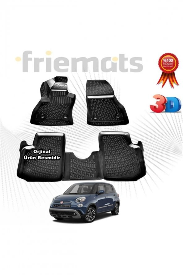 Friemats Fiat 500l 3d Havuzlu Paspas 2013 - 2020 Arası Siyah 4 Parça ürün görseli 1