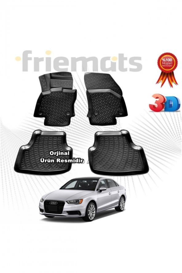 Friemats Audi A3 3d Havuzlu Paspas Sedan 2013 - 2020 Arası Siyah 4 Parça Marka ürün görseli 1
