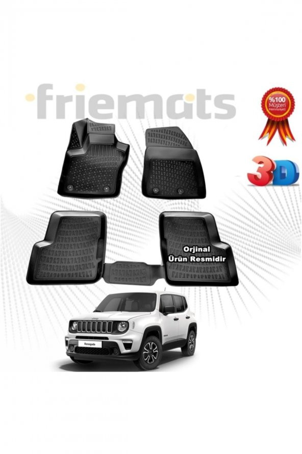 Friemats Jeep Renegade 3d Havuzlu Paspas 2015-2020 Arası Siyah 4 Parça Set - ürün görseli 1