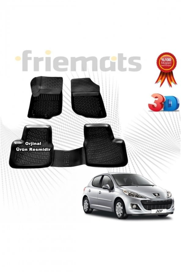 Friemats Peugeot 207 3d Havuzlu Paspas Hb 2006 - 2012 Arası Siyah 4 Parça Marka ürün görseli 1