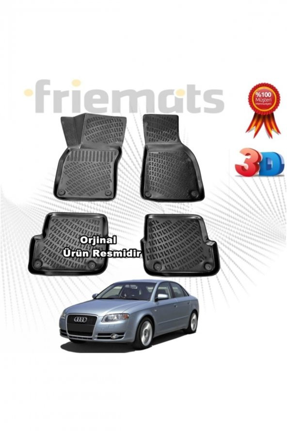 Friemats Audi A4 3d Havuzlu Paspas Sedan 2001 - 2007 Arası Siyah 4 Parça ürün görseli 1