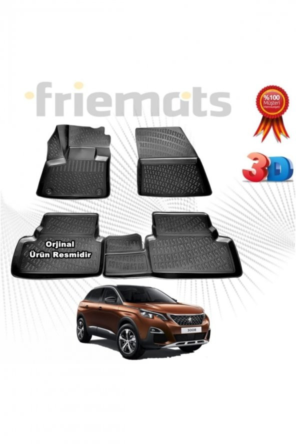 Friemats Peugeot 3008 3d Havuzlu Paspas 2016 - 2020 Arası Siyah 4 Parça Marka ürün görseli 1