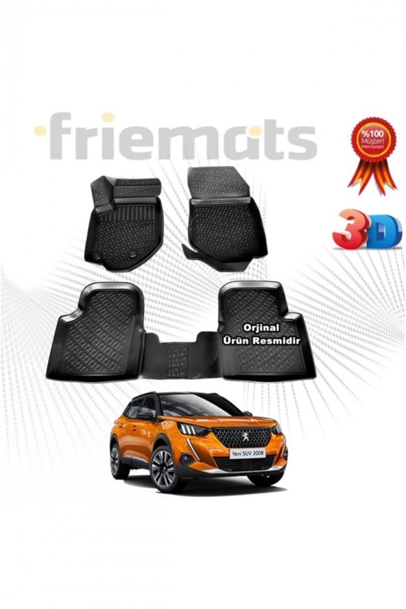 Friemats Peugeot 2008 3d Havuzlu Paspas 2020 Sonrası Son Kasa Siyah 4 Parça Marka ürün görseli 1