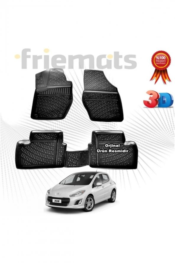 Friemats Peugeot 308 3d Havuzlu Paspas Hb 2008 - 2013 Arası Siyah 4 Parça Marka ürün görseli 1