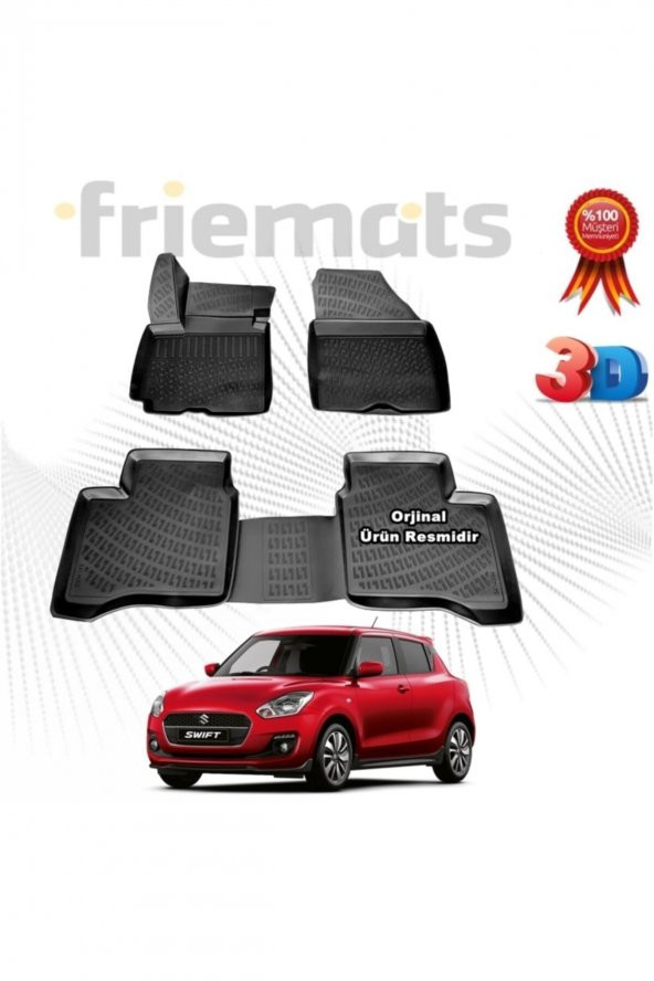 Friemats Suzuki Swift 3d Havuzlu Paspas 2018 Sonrası Siyah 4 Parça Set - ürün görseli 1
