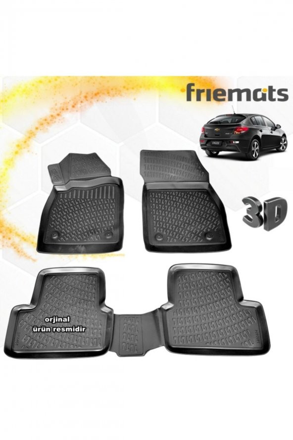 Friemats Chevrolet Cruze 3d Paspas Havuzlu Siyah Hb 2011 Sonrası 4 Prç ürün görseli 1