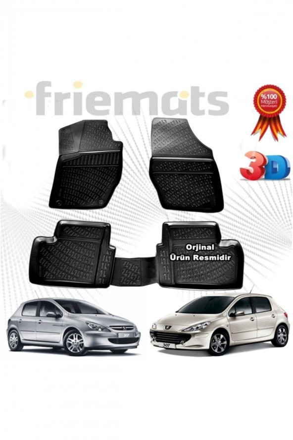 Friemats Peugeot 307 3d Havuzlu Paspas Hb 2001 - 2008 Arası Siyah 4 Parça Marka ürün görseli 1