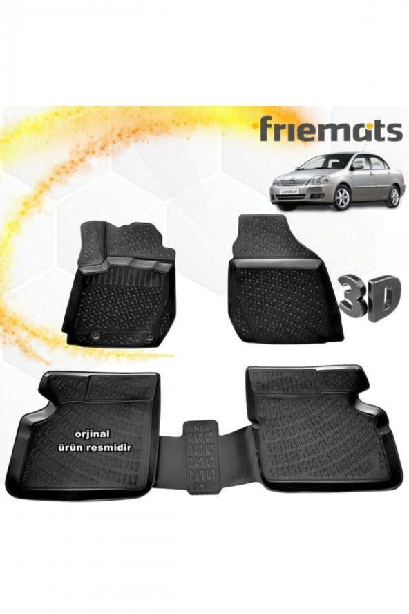 Friemats Toyota Corolla 3d Paspas Havuzlu Siyah 2001-2006 Arası 4 Prç ürün görseli 1